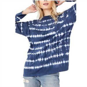 Free People Blue and White Tie-Dye Long Sleeve Tee